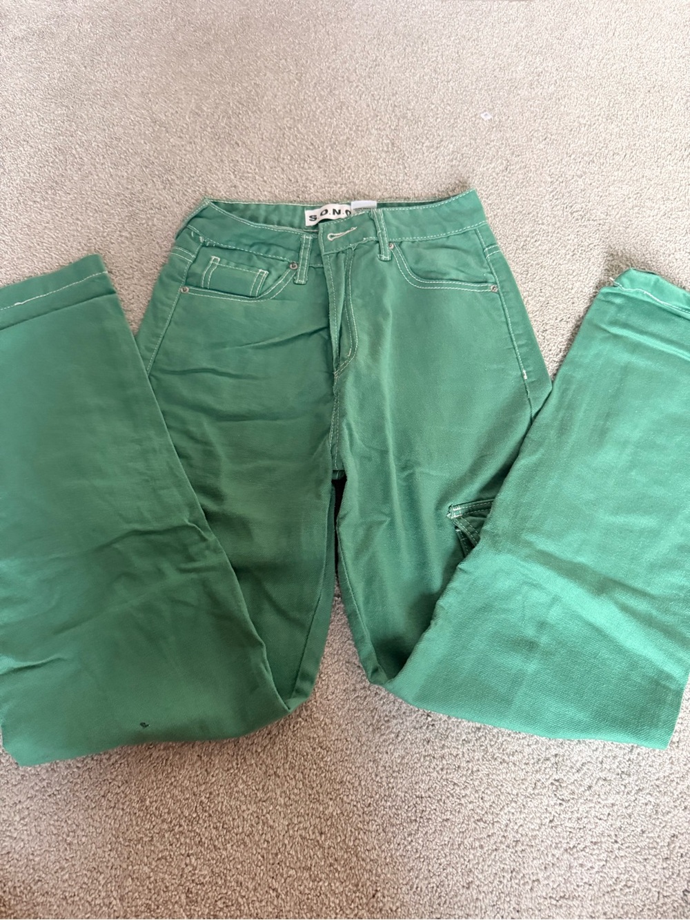 High-Rise Wide-Leg Green Pants
